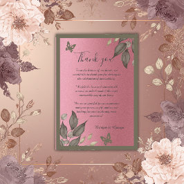 Chic Rosa Glitter Foliage Bröllop tack Kort