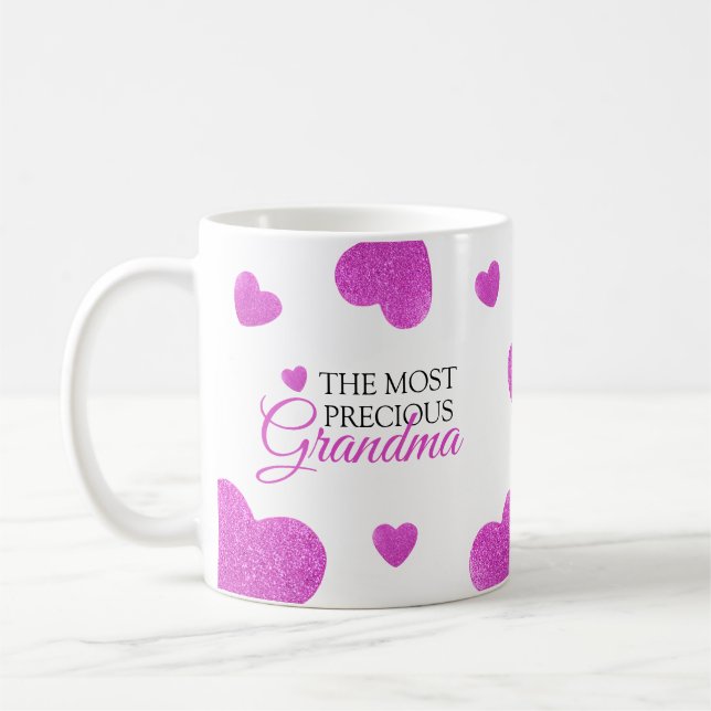 Chic Rosa Glitter Hearts Grandma Kaffemugg (Vänster)