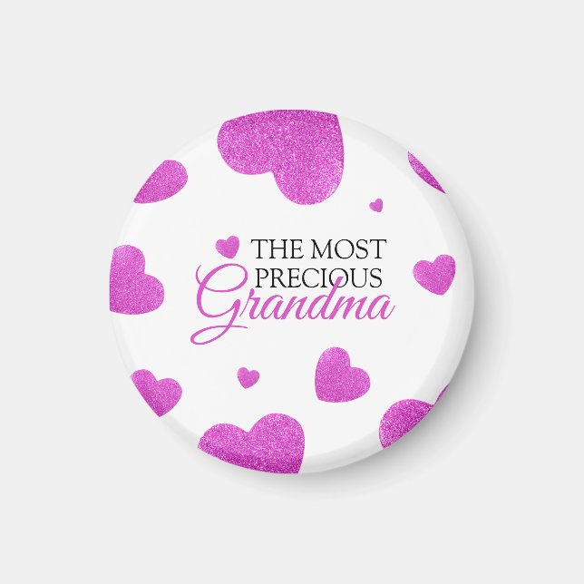 Chic Rosa Glitter Hearts Grandma Magnet (Framsidan)