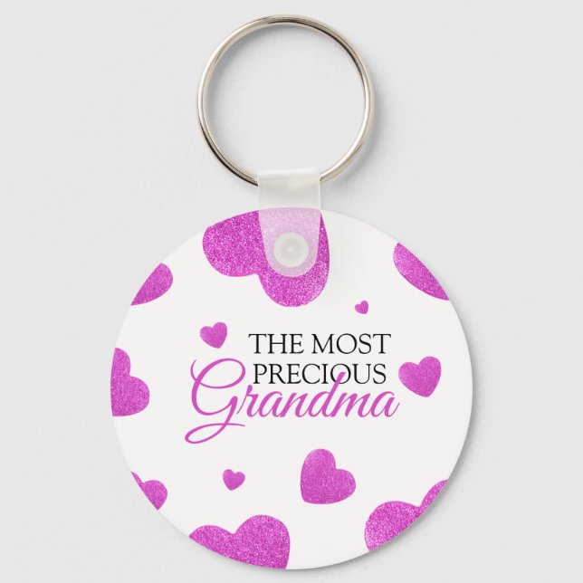 Chic Rosa Glitter Hearts Grandma Nyckelring (Framsida)