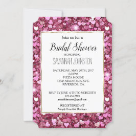 Chic Rosa Glitter Hearts Inbjudningar