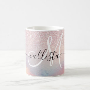 Chic Rosa Glitter Iridescent Holografisk övertonin Kaffemugg