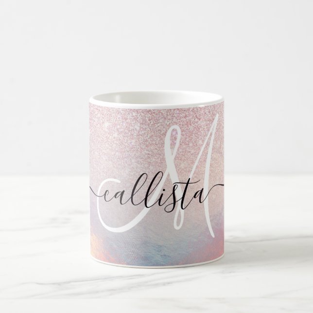 Chic Rosa Glitter Iridescent Holografisk övertonin Kaffemugg (Center)