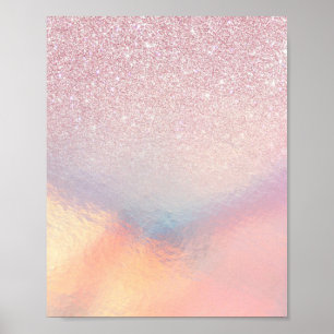 Chic Rosa Glitter Iridescent Holografisk övertonin Poster