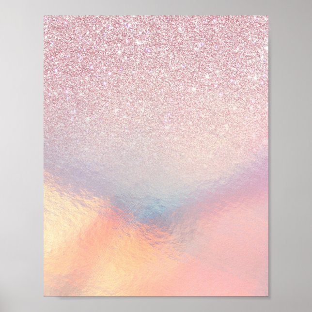 Chic Rosa Glitter Iridescent Holografisk övertonin Poster (Framsidan)