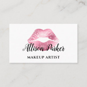 Chic Rosa Glitter Läppar Makeup Artist Visitkort