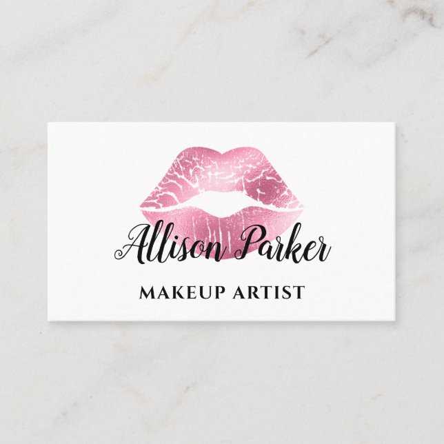 Chic Rosa Glitter Läppar Makeup Artist Visitkort (Framsida)