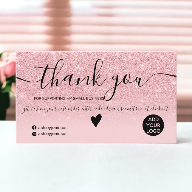Chic rosa glitter-miniatyrdiagram tack visitkort (Chic pink glitter ombre sparkles order thank you business card)