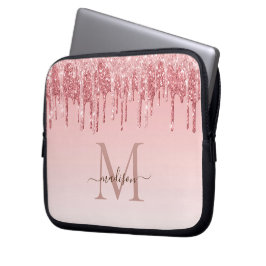 Chic rosa glitter Monogram bärbar cases Laptop Fodral