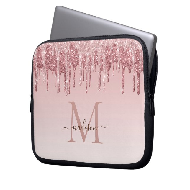 Chic rosa glitter Monogram bärbar cases Laptop Fodral (Framsidan Vänster)