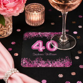 Chic rosa glitter och svart 40-årsfest underlägg papper kvadrat
