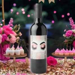 Chic rosa glitter ögonfransar vinflaska etikett