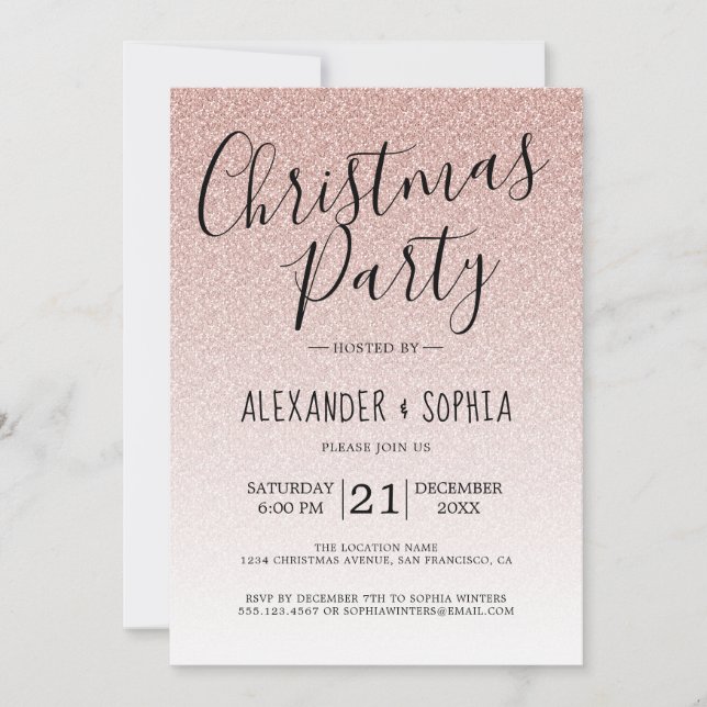 Chic Rosa Glitter Ombre jul Party Inbjudningar (Framsida)