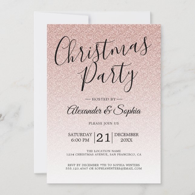 Chic Rosa Glitter Ombre jul Party Inbjudningar (Framsida)