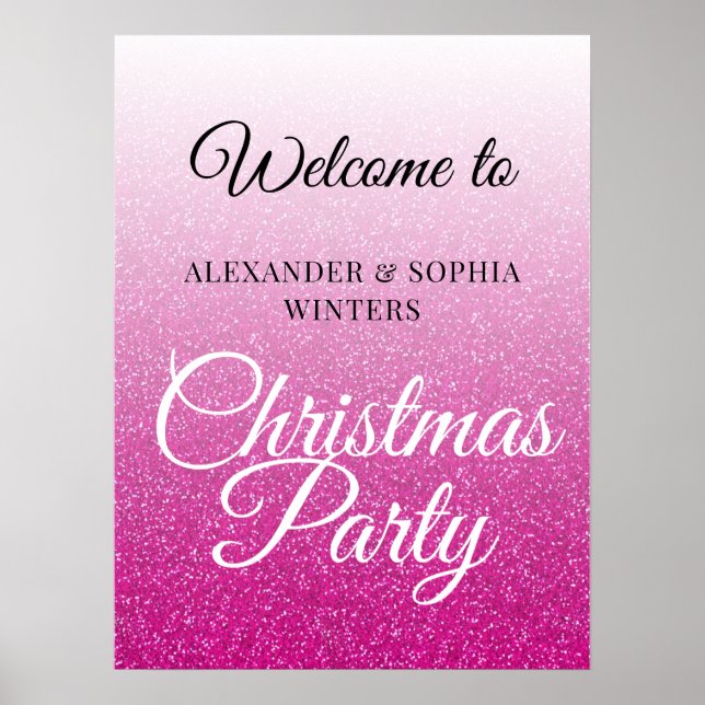 Chic Rosa Glitter Ombre jul Party Välkommen till Poster (Framsidan)