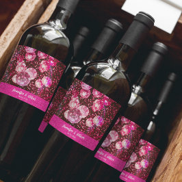 Chic Rosa Glitter Retro Disco Bollar Bröllop Vinflaska Etikett