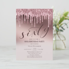 Chic Rosa Glitter Sextio Överraskning 60-årsdag Inbjudningar