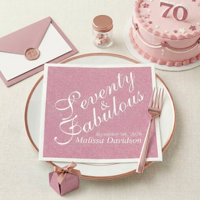 Chic rosa glitter Sjuttio och fantastisk födelseda Pappersservett (Chic Pink Glitter Seventy and Fabulous Birthday Napkins)