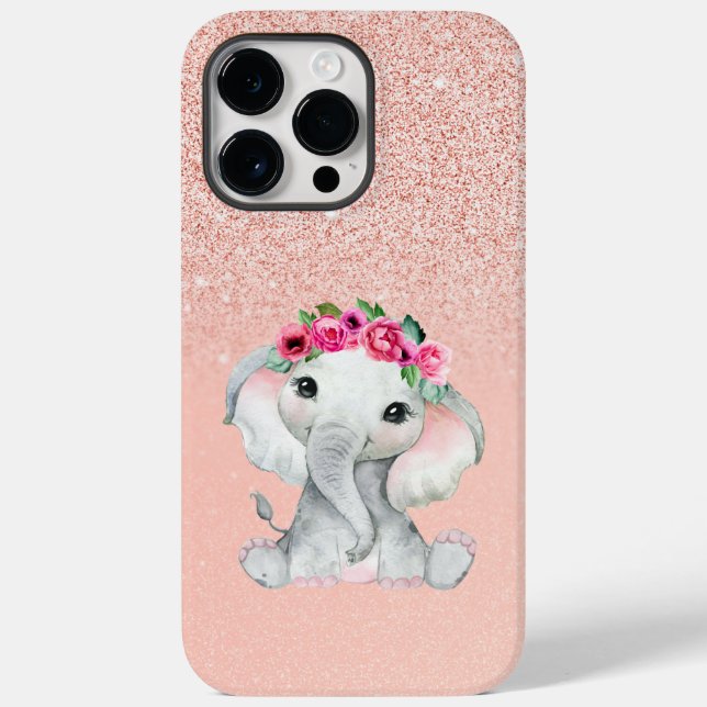 Chic Rosa Glitter w/Cute Elephant Iphone case (Baksida)