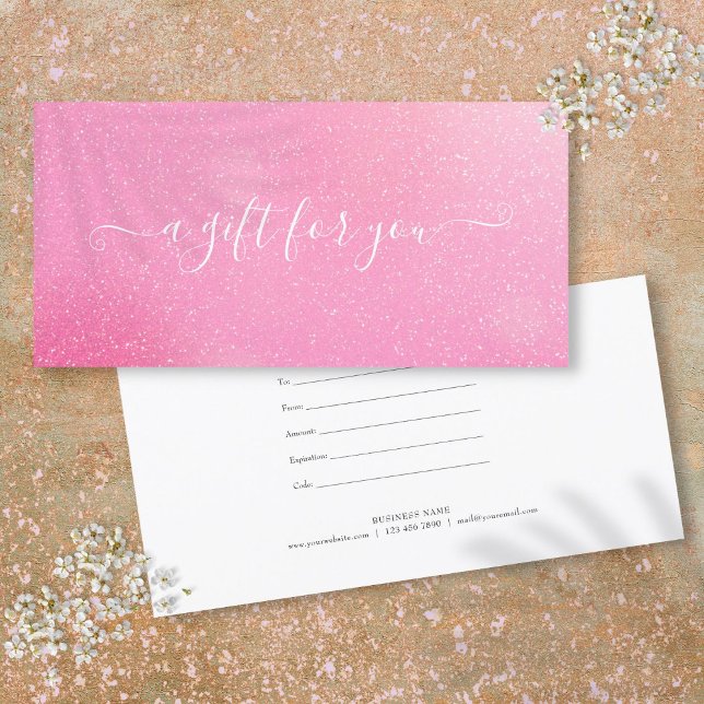 Chic rosa glitterkundcertifikat (Chic Pink Glitter Customer Gift Certificate)