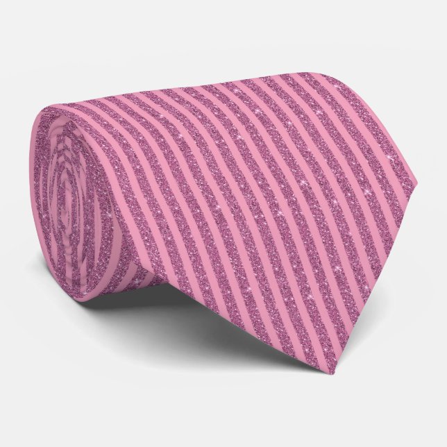 Chic rosa glitterränder i vertikala ränder slips (Rullad)