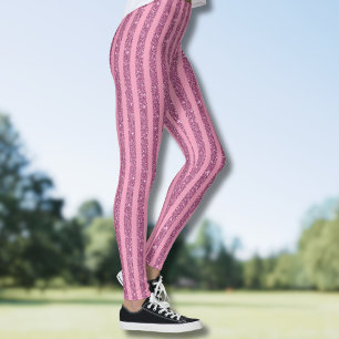 Chic rosa glitterstil vertikala ränder leggings