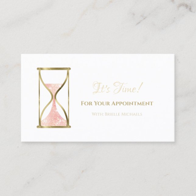 Chic Rosa Glitz Hourglass Beauty Salon Möte Tidsbeställning Kort (Framsida)