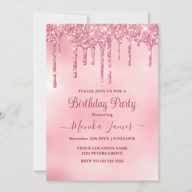 Chic  Rosa Gnistra  Glitter Drives Birthday Inbjudningar (Framsida)