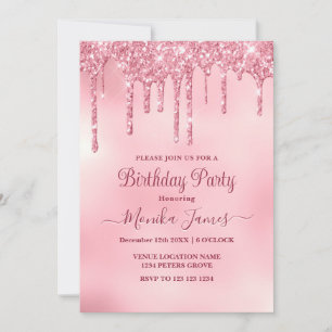 Chic Rosa Gnistra Glitter Drives Birthday Inbjudningar