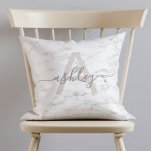 Chic  Rosa & Grått Marble Namn Monogram