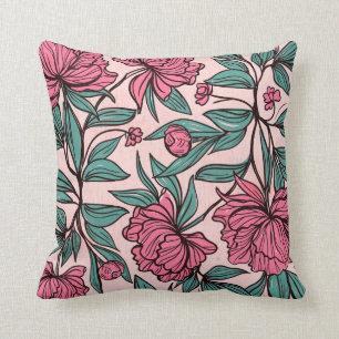 Chic Rosa Grönt Blommigt Art Decorative Dekorativ Kudde