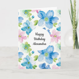 Chic Rosa Grönt Blue Blommigt Birthday Kort