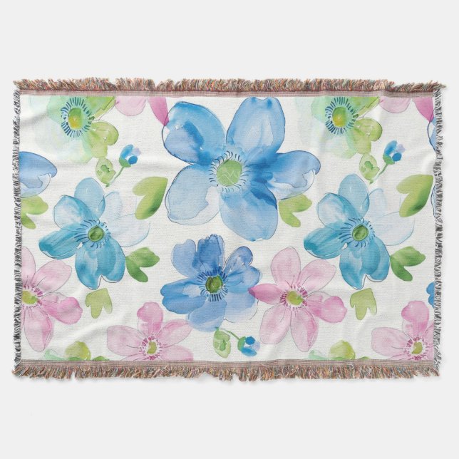 Chic Rosa Grönt Blue Blommigt Filt (Framsidan)