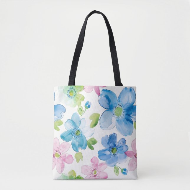 Chic Rosa Grönt Blue Blommigt Tygkasse (Framsida)