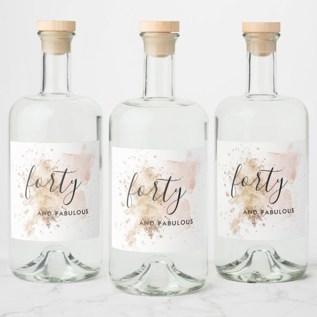 Chic Rosa & Guld 40:e födelsedagen Spritflaskor Etikett (Flaskor)