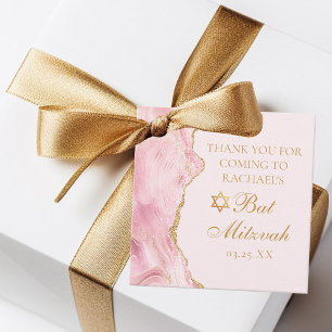 Chic Rosa Guld Agate Bat mitzvah Anpassningsbarna Gåvor Etiketter