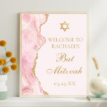 Chic Rosa Guld Agate Bat mitzvah Anpassningsbarna  Poster<br><div class="desc">Chicens rosa och guld agate dekorerar elegantens Bat mitzvah party välkomna poster. Din dotters namn är skriven i ett vackert högtidligt skript under David stjärna. Perfektens dekoratör för en snyggt judisk familj som firar en flicka som kallas till Torah.</div>