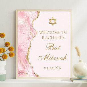 Chic Rosa Guld Agate Bat mitzvah Anpassningsbarna Poster