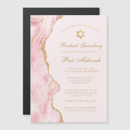 Chic Rosa Guld Agate Bat mitzvah Party Anpassnings Magnetisk Inbjudningskort