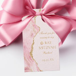 Chic Rosa Guld Agate Bat mitzvah Party Anpassnings Presentetikett<br><div class="desc">Chicens rosa och guld agate dekorerar den moderna Bat mitzvah märkrn för gåvor från party. Din dotters namn är skriven i ett vackert högtidligt skript under David stjärna. Perfekt märkre för en chic,  snyggt judisk familj som firar en flicka som kallas till Torah. Feminin och klassisk.</div>