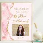 Chic Rosa Guld Agate Bat mitzvah Party Photo Poster<br><div class="desc">Chicens rosa och guld agate dekorerar elegantens Bat mitzvah party välkomna poster. Din dotters namn är skriven i ett vackert högtidligt skript med David Star över hennes födelsedagsfoto. Perfekt för en modern,  snyggt judisk familj som firar att deras flicka kallades till Torah.</div>