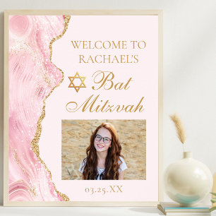 Chic Rosa Guld Agate Bat mitzvah Party Photo Poster