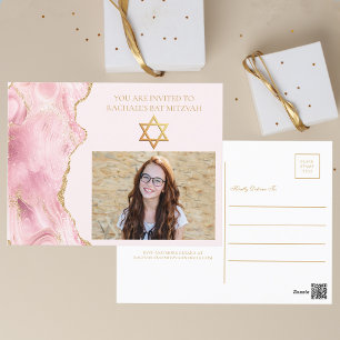 Chic Rosa Guld Agate Bat mitzvah Photo Party Vykort