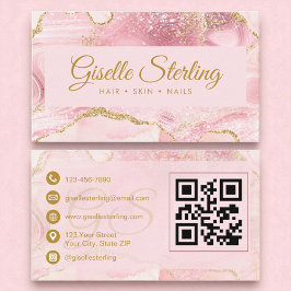 Chic  Rosa Guld Agate Marble QR-kod Visitkort