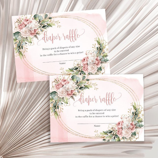 Chic Rosa Guld Blommor Grönska Blöja Lotteri Tilläggskort (Chic Rose Gold Flowers Greenery Diaper Raffle)