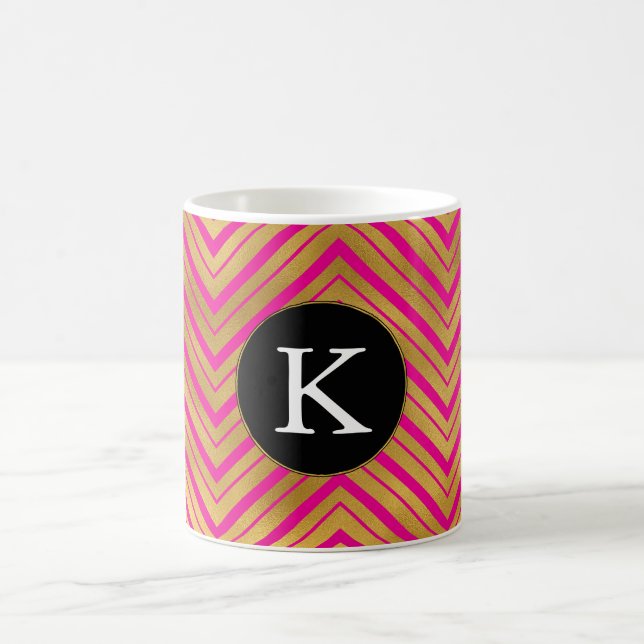 Chic Rosa Guld Chevron Monogram Kaffemugg (Center)