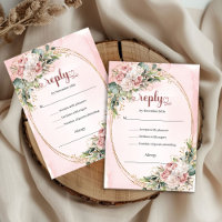 Chic Rosa Guld Dammtrosa Blommig Bröllop RSVP-kort