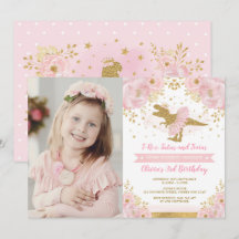 Chic  Rosa Guld Dinosaur T Rex Girl Birthday