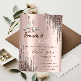 Chic Rosa Guld Drips Brunch & Bubbly Bröllopsdusch Inbjudningar