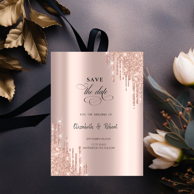 Chic Rosa Guld Dropar Spara Datum Datumet (Skapare uppladdad)